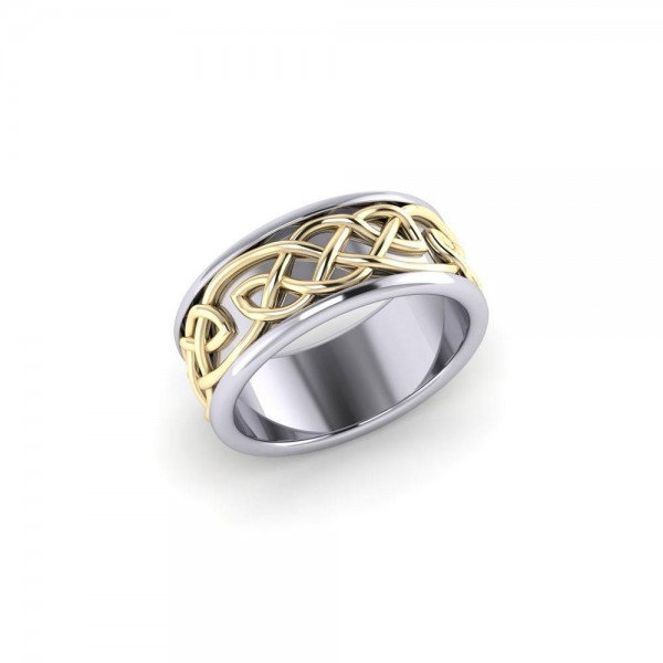 A marvelous vision of Celtic tradition ~ Celtic Knotwork Sterling Silver Ring with 14k Gold Accent