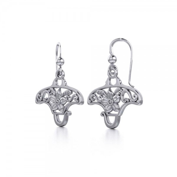 Go with the flow ~ Sterling Silver Manta Ray Filigree Hook Earrings Jewelry