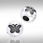Round Butterfly Silver Bead