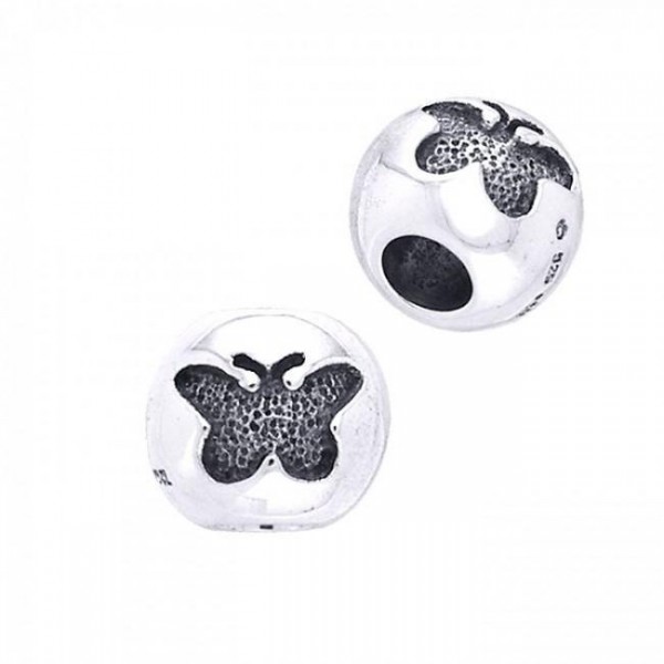 Round Butterfly Silver Bead