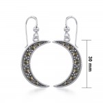 Crescent Moon Sterling Silver Earrings with Marcasite