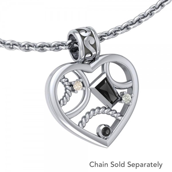Contemporary Design Silver Pendant with Gemstones
