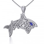 Celtic Knotwork Shark Silver Pendant with Gemstone