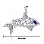 Celtic Knotwork Shark Silver Pendant with Gemstone