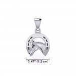Horseshoe Equestrian Silver Pendant with Horse Head