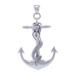 Mermaid on Anchor Silver Pendant