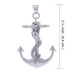 Mermaid on Anchor Silver Pendant