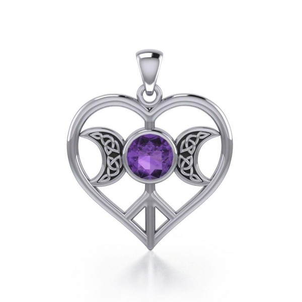 Triple Goddess Love Peace Sterling Silver Pendant with Gemstone