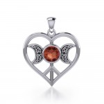 Triple Goddess Love Peace Sterling Silver Pendant with Gemstone