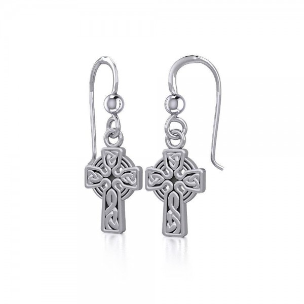 Celtic Knotwork Silver Cross Earrings