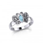 Silver Celtic Butterfly Ring with Marquise Gemstone