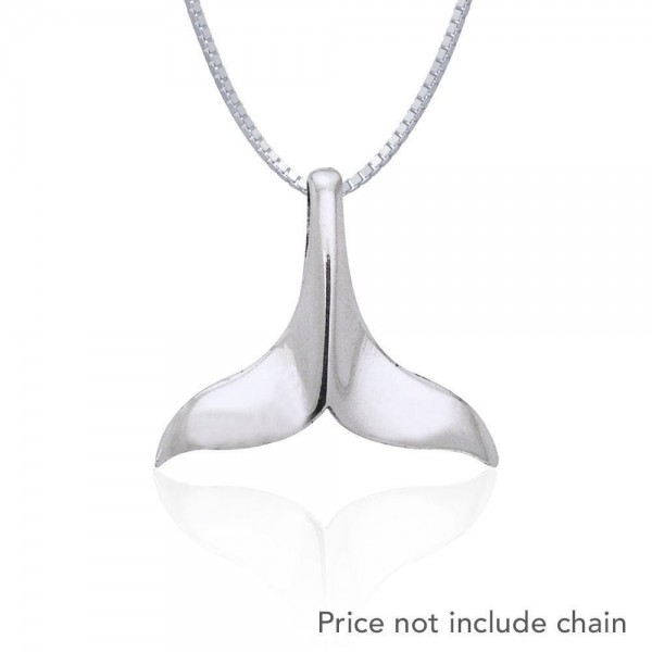 Large Whale Tail Silver Pendant