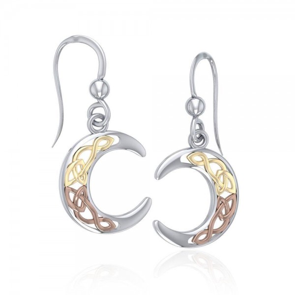 Celtic Moon Silver with Yellow and Pink Gold Plate Earrings
