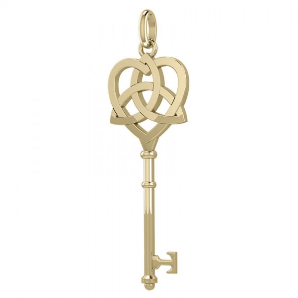 Celtic Heart Spiritual Enchantment Key Solid Gold Pendant