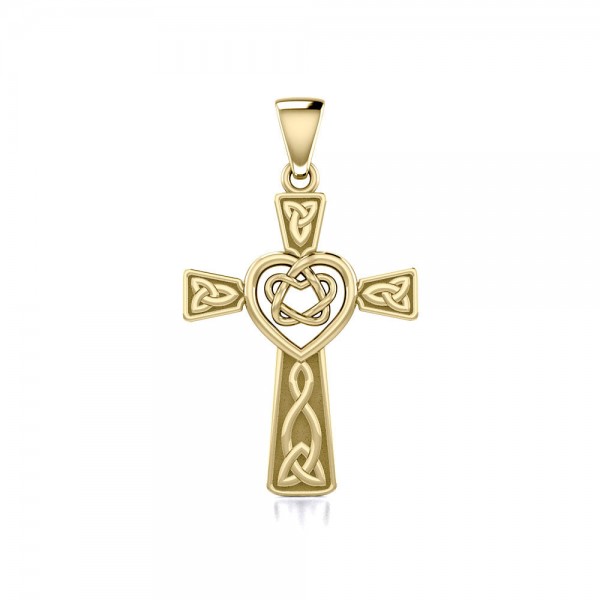 Croix celtique avec pendentif en or massif de cœur
