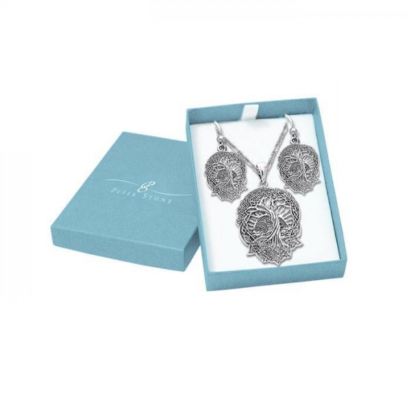 We are the Tree of Life Silver Pendant Chain and Earrings Box Set