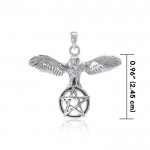 Flying Owl with Pentagram Silver Pendant