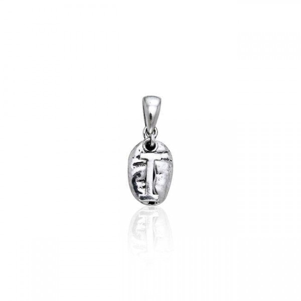 Letter I on Coffee Bean Silver Pendant