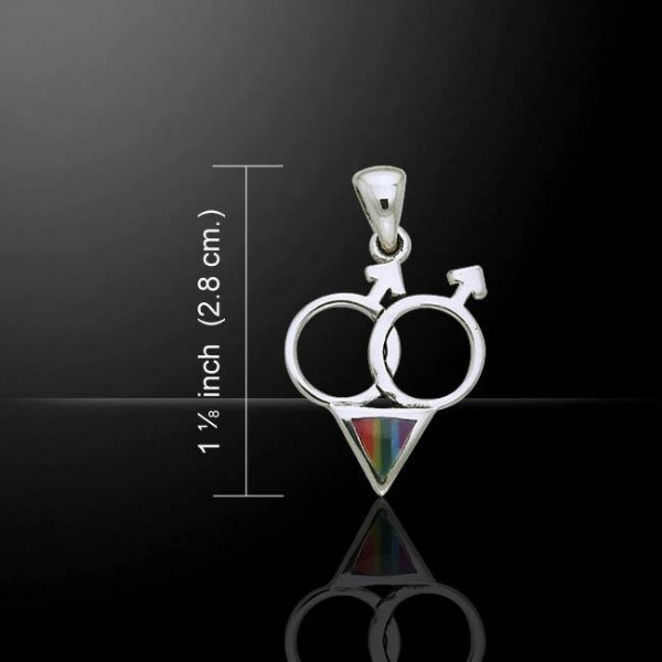 Two Men Rainbow Triangle Silver Pendant