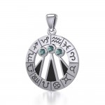 Zodiac Wheel with Awen The Three Rays of Light Silver Pendant