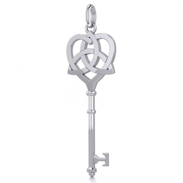 Celtic Heart Spiritual Enchantment Key Silver Pendant