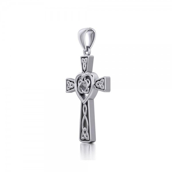 Croix celtique avec pendentif en argent de cœur