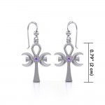A breath of life ~ Sterling Silver Triple Goddess Ankh Hook Earrings with Gemstone
