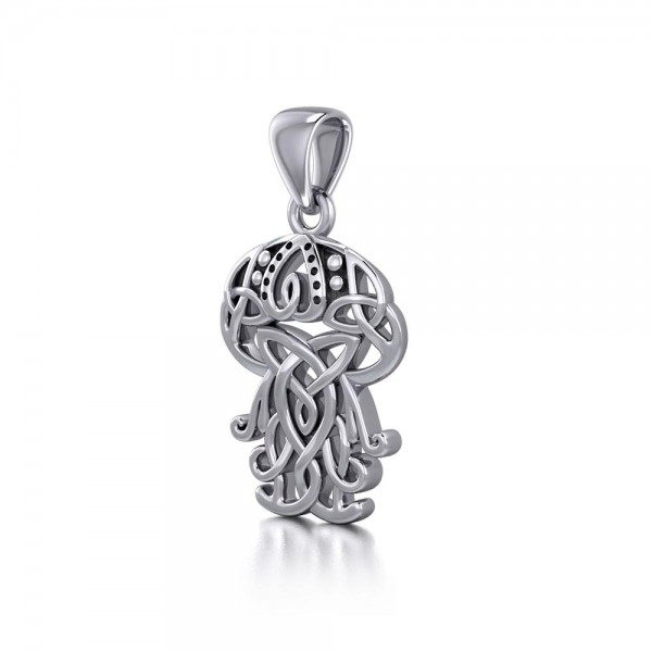 Celtic Inspired Box Jellyfish Silver Pendant