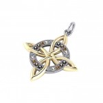 A beautiful interpretation of traditional Celtic ~ Celtic Four-Point Sterling Silver Jewelry Pendant with 18k Gold Plated