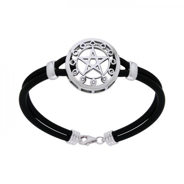 Sterling Silver Moon Phase The Star Leather Cord Bracelet