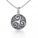 Triskelion Spiral with Trinity Knot Silver Pendant