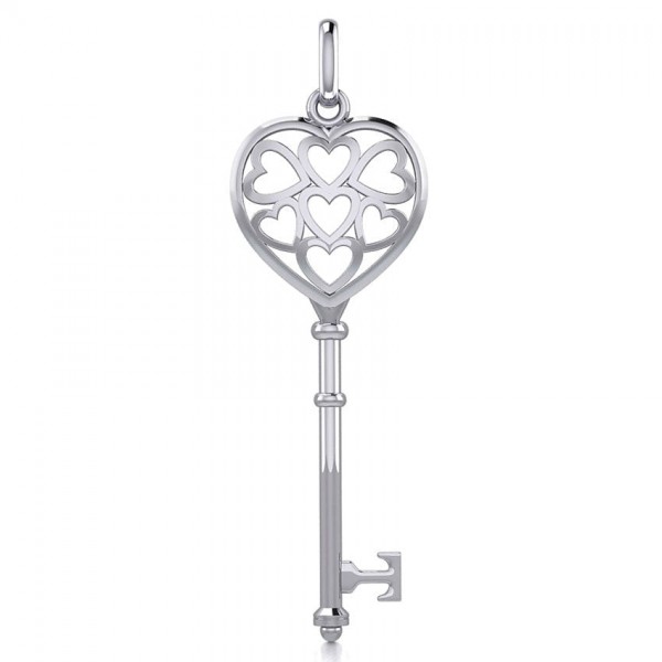 Heart Spiritual Enchantment Key Silver Pendant