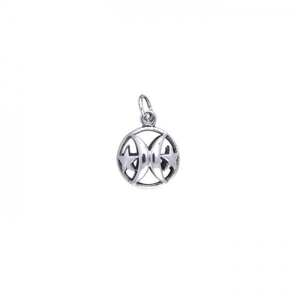 Double Crescent Moons and Stars Silver Charm