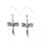 Silver Dragonfly and Gem Earrings