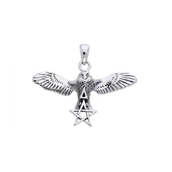 Flying Owl with The Star and Triangle Silver Pendant