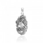 Mermaid Goddess with Wave Sterling Silver Pendant
