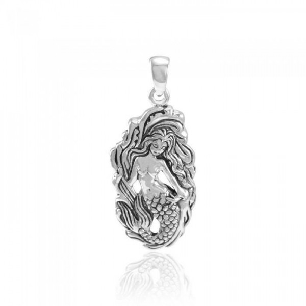 Mermaid Goddess with Wave Sterling Silver Pendant