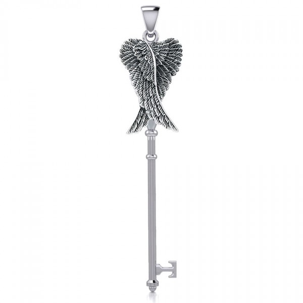 Angel Wings Spiritual Enchantment Key Silver Pendant