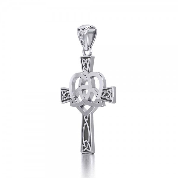 Croix celtique avec pendentif en argent Trinity Heart