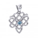 Triple Celtic Knotwork Heart Silver Pendant with Gem