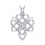 Triple Celtic Knotwork Heart Silver Pendant with Gem