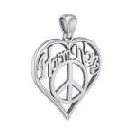 Love Peace Angel Wings Silver Pendant with Gemstone