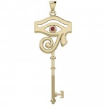 The Eye of Horus Spiritual Enchantment Key Solid Gold Pendant with Gem