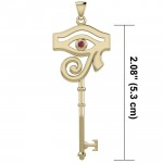 The Eye of Horus Spiritual Enchantment Key Solid Gold Pendant with Gem