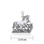 Running Horse by The Fence Silver Pendant