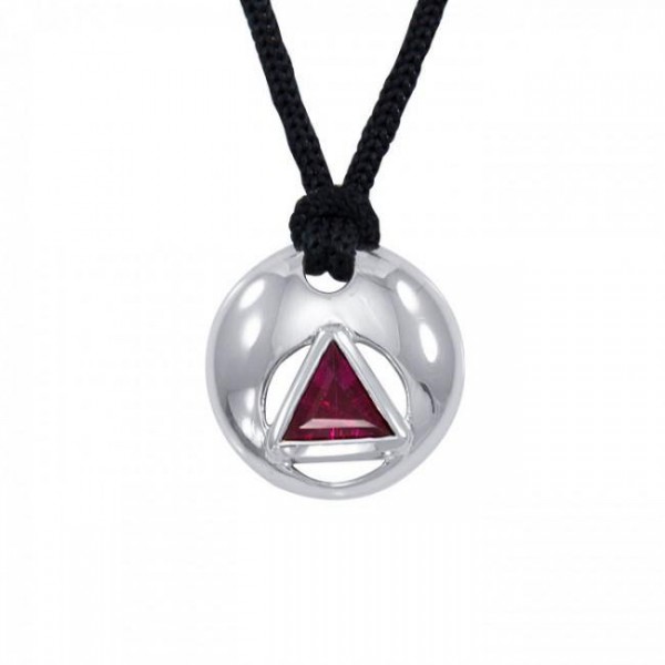 Sterling Silver Inlaid Triangle Disc with Cord and Gemstone