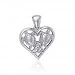 Silver Sea Turtles with Celtic Triquetra in Heart Pendant