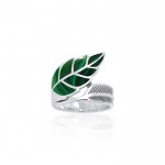Silver Leaf with Inlay Stone Ring