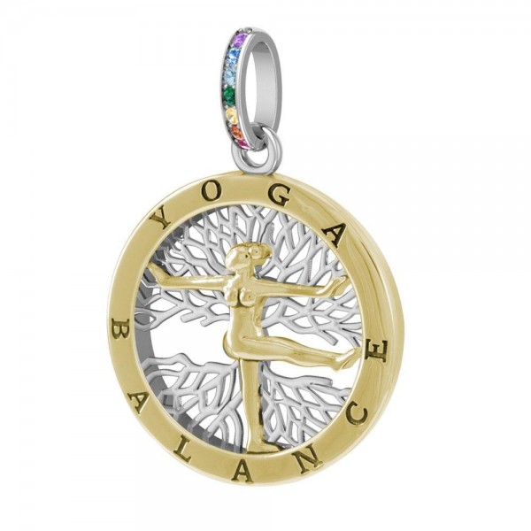 Timeless Yoga Philosophy ~ Sterling Silver and Gold Pendant with Chakra Gemstone