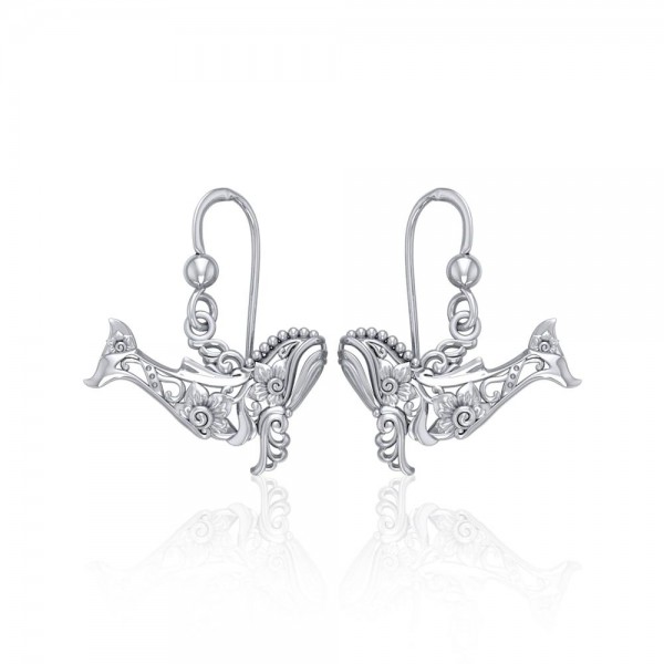 Tranquil guardians of the sea ~ Sterling Silver Whale Filigree Hook Earrings Jewelry